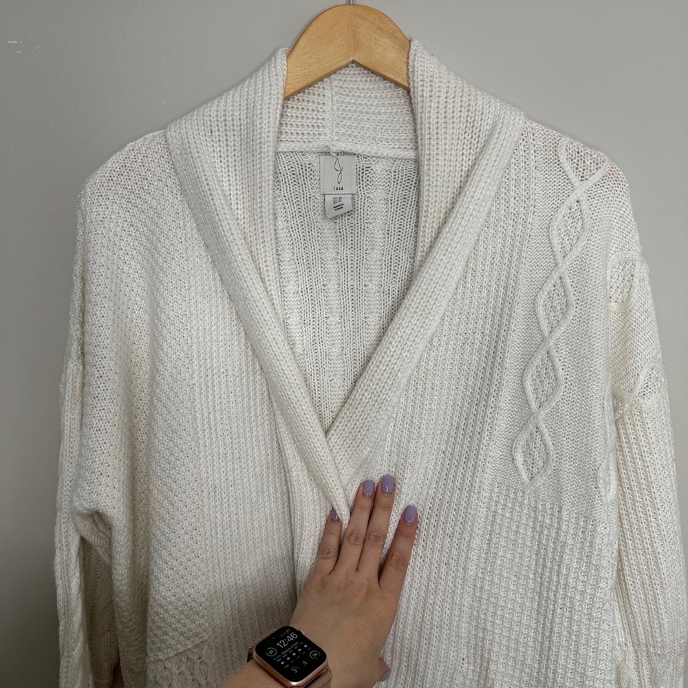 Joie Cream Cable Knit Open Front Cardigan Sweater Pockets Womens Size M - Picture 8 of 8